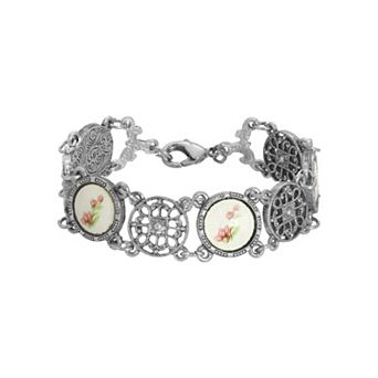 1928 Silver Tone Round Multi-Loop Filigree Bracelet