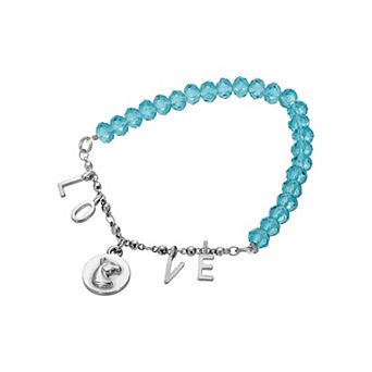 1928 Silver Tone Aqua Beads with Love and Horse Head Bracelet