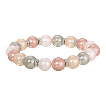 1928 Silver Tone Multi Color Simulated Pearl Stretch Bracelet