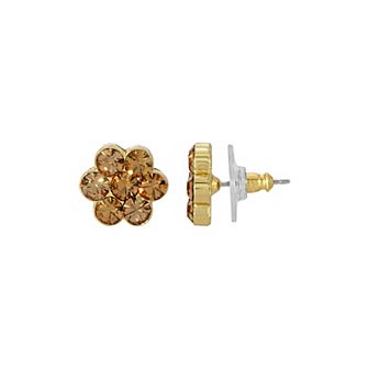 1928 Gold Tone Light Brown Flower Button Earrings