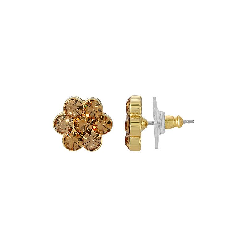 53550102 1928 Gold Tone Light Brown Flower Button Earrings, sku 53550102
