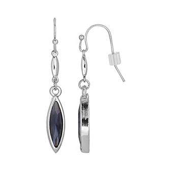 1928 Silver Tone Blue Navette Wire Earrings