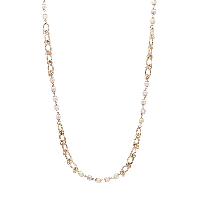 1928 Gold Tone Multi-Color Simulated Pearl Chain Strand Necklace, Womens, 