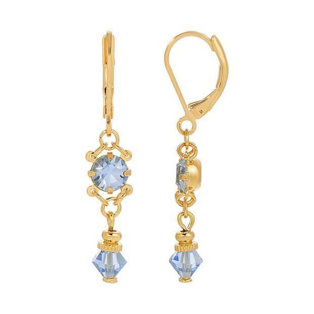 1928 Gold Tone Light Blue Drop Earrings