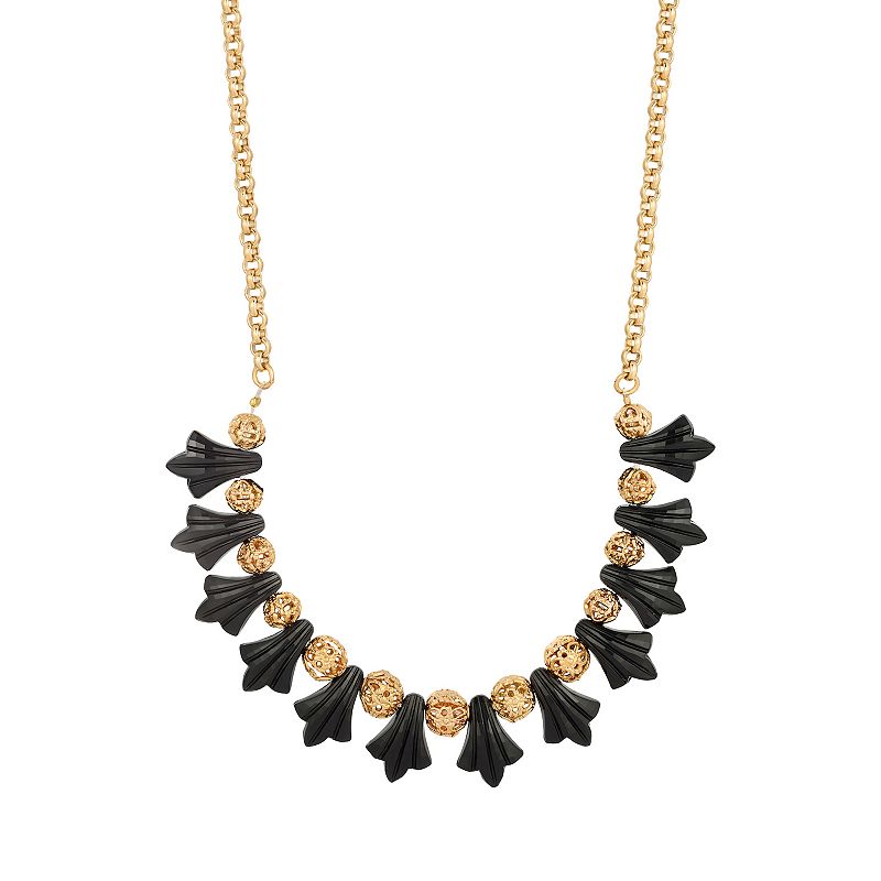 1928 Gold Tone Jet Acrylic Beads Necklace, Womens, Black