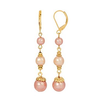 1928 Gold Tone Pink Drop Simulated Pearl Earrings