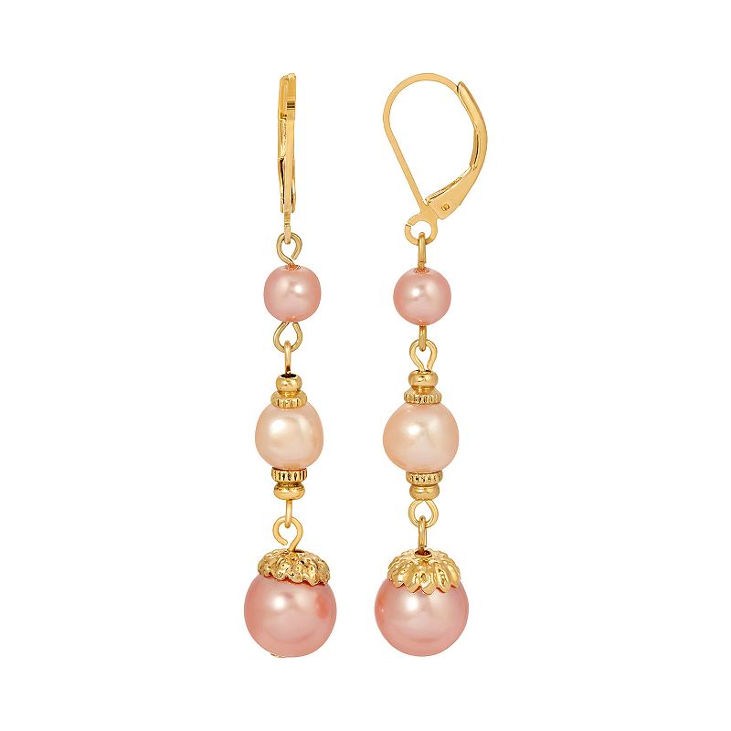 44189473 1928 Gold Tone Pink Drop Simulated Pearl Earrings, sku 44189473