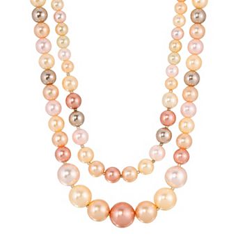 1928 Silver Tone Multi Color Simulated Pearl Double Row Necklace