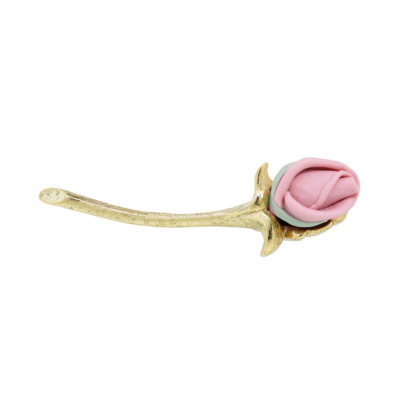 76822034 1928 Gold Tone Pink Long Stem Porcelain Rose Pin,  sku 76822034