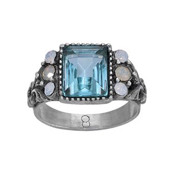 1928 Silver Tone Aqua Stone Ring