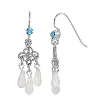 1928 Silver Tone Simulated Mother Of Pearl Chandelier Drop Earrings