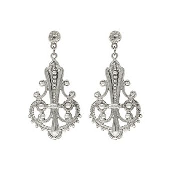 1928 Silver Tone Large Filigree Drop Post Earrings
