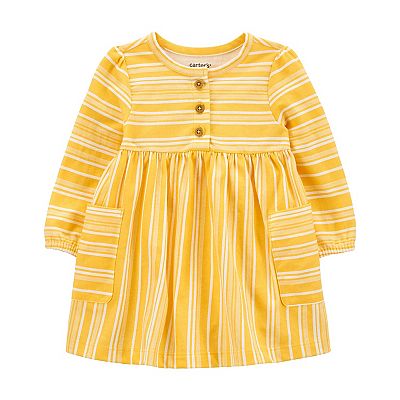 Baby Girl Carter's Striped Long Sleeve Button-Front Jersey Dress & Diaper  Cover Set