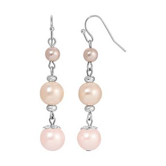 1928 Silver Tone Multi Color Simulated Pearl Drop Earrings
