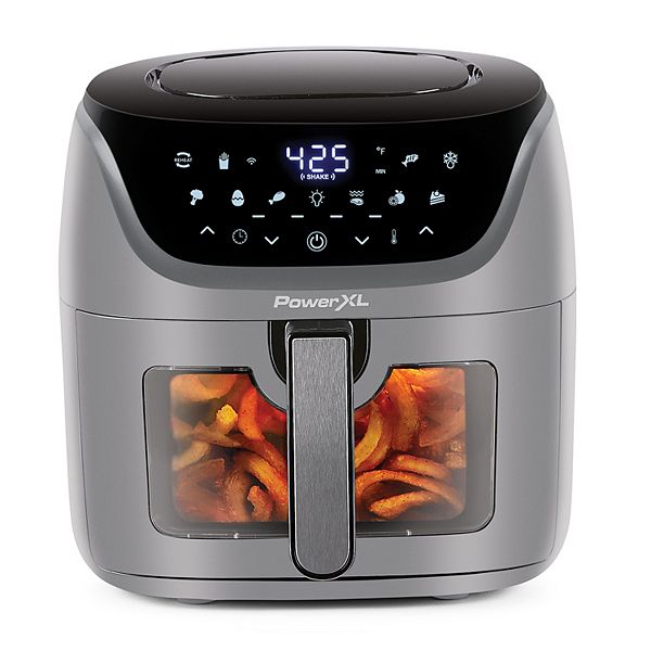 PowerXL 4-Quart Black Air Fryer with Fry Tray, LED Panel, 10 Presets,  See-Through Window, Internal Light in the Air Fryers department at