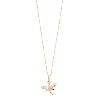 Au Naturale 14k Gold Cubic Zirconia Dragonfly Pendant Necklace