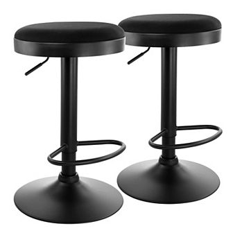 Elama 2 pc Backless Adjustable Fabric Bar Stool in Black with Black Base