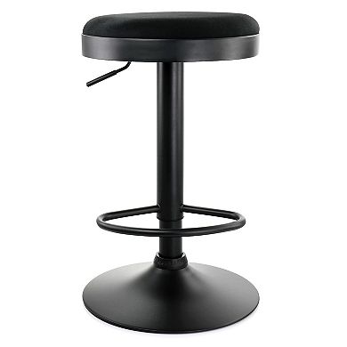 Elama 2 Piece Backless Adjustable Fabric Bar Stool in Black with Black Base