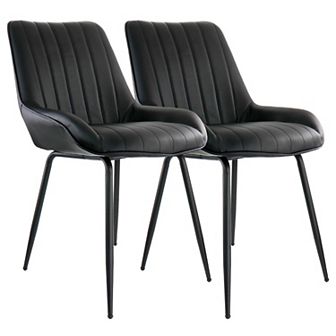 Elama 2 pc Faux Leather Tufted Chair in Black with Black Metal Legs