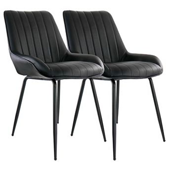 Elama 2 pc Faux Leather Tufted Chair in Black with Black Metal Legs