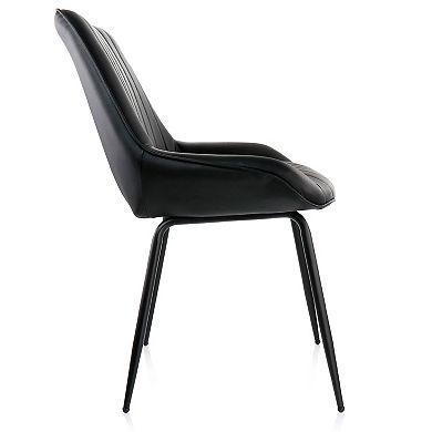 Elama 2 Piece Faux Leather Tufted Chair in Black with Black Metal Legs