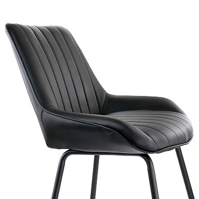 Elama 2 Piece Faux Leather Tufted Chair in Black with Black Metal Legs