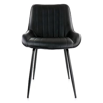 Elama 2 Piece Faux Leather Tufted Chair in Black with Black Metal Legs