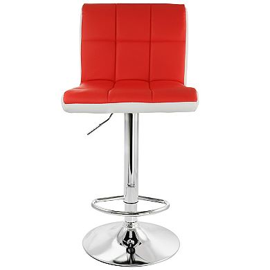 Elama 2 Piece Faux Leather Tufted Bar Stool in Black and White with Chrome Base