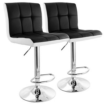 Elama 2 pc Faux Leather Tufted Bar Stool in Black and White with Chrome Base