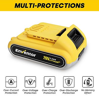 Enventor 20V 2.0Ah Lithium Ion Replacement Battery with LED Power Indicator