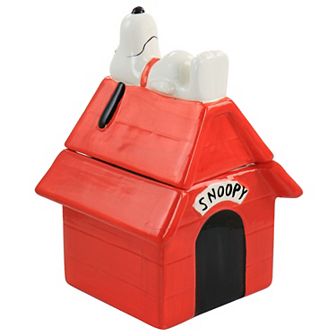 Gibson Peanuts Classic Snoopy Dog House Durastone 11.2 in Cooke Jar in Red