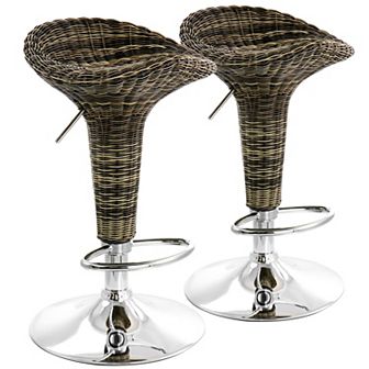 Elama 2 pc Adjustable Saddle Seat Wicker Bar Sool in Brown with Chrome Base
