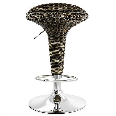 Elama 2 Piece Adjustable Saddle Seat Wicker Bar Sool in Brown with Chrome Base