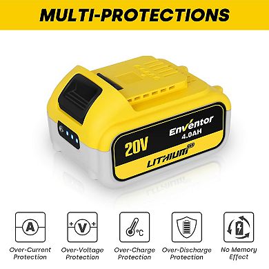 Enventor 20V 4.0Ah Lithium Ion Replacement Battery with LED Power Indicator