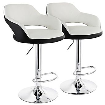 Elama 2 pc Adjustable Faux Leather Bar Stool in White with Black Trim and Chrome Base