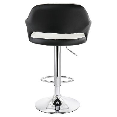 Elama 2 Piece Adjustable Faux Leather Bar Stool in White with Black Trim and Chrome Base