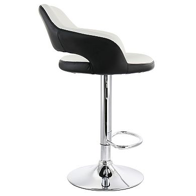 Elama 2 Piece Adjustable Faux Leather Bar Stool in White with Black Trim and Chrome Base