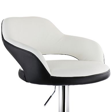Elama 2 Piece Adjustable Faux Leather Bar Stool in White with Black Trim and Chrome Base
