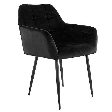 Elama 2 Piece Velvet Tufted Accent Chair in Black with Black Metal Legs