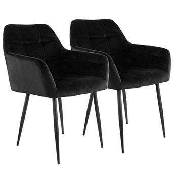 Elama 2 pc Velvet Tufted Accent Chair in Black with Black Metal Legs
