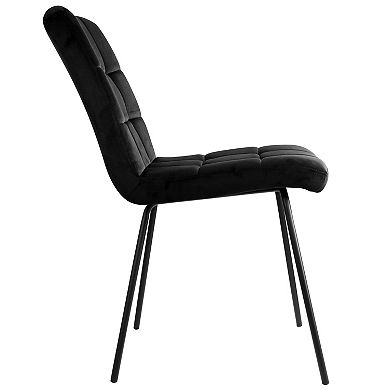 Elama 2 Piece Velvet Tufted Accent Chairs in Black with Black Metal Legs