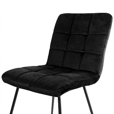 Elama 2 Piece Velvet Tufted Accent Chairs in Black with Black Metal Legs