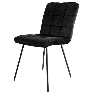 Elama 2 Piece Velvet Tufted Accent Chairs in Black with Black Metal Legs