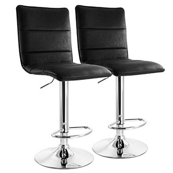 Elama 2 pc Vintage Faux Leather Adjustable Bar Stool in Black with Chrome Base