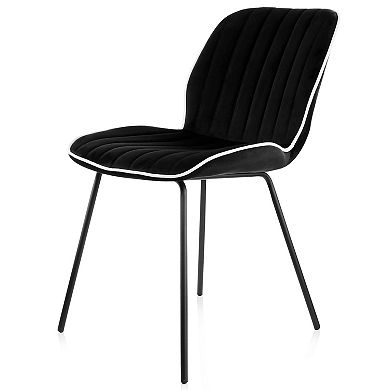 Elama 2 Piece Velvet Armless Tufted Chair in Black with Black Metal Legs