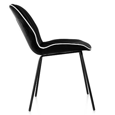 Elama 2 Piece Velvet Armless Tufted Chair in Black with Black Metal Legs