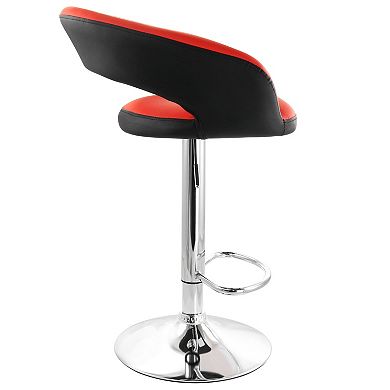 Elama Adjustable Faux Leather Open Back Bar Stool in Red and Black