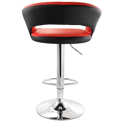 Elama Adjustable Faux Leather Open Back Bar Stool in Red and Black