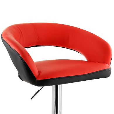 Elama Adjustable Faux Leather Open Back Bar Stool in Red and Black