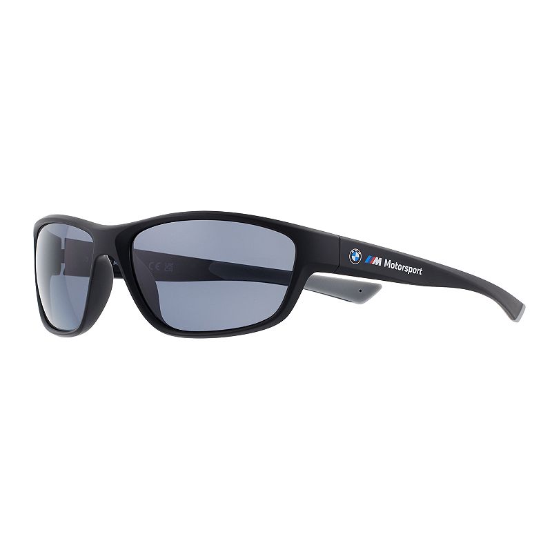 Mens BMW Motorsport 64mm Wrap Polarized Sunglasses, Size: Medium, Grey